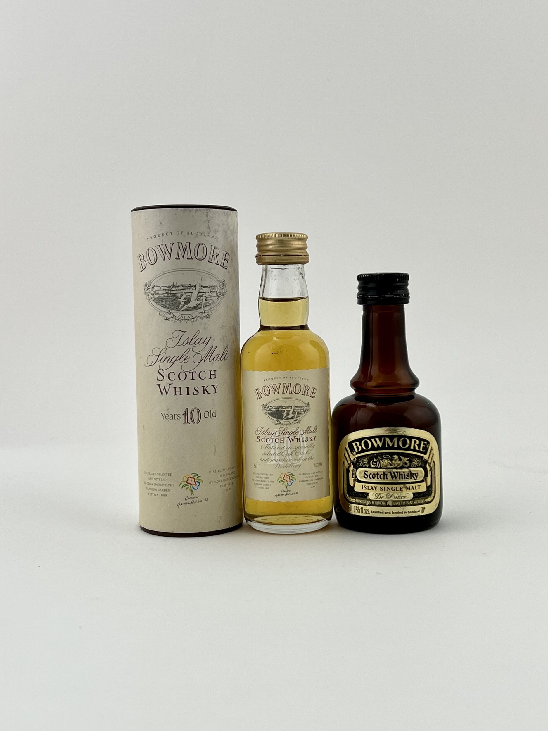 Bowmore 10 Years Old Glasgow Garden Festival 1988 & Deluxe 5cl Miniatures