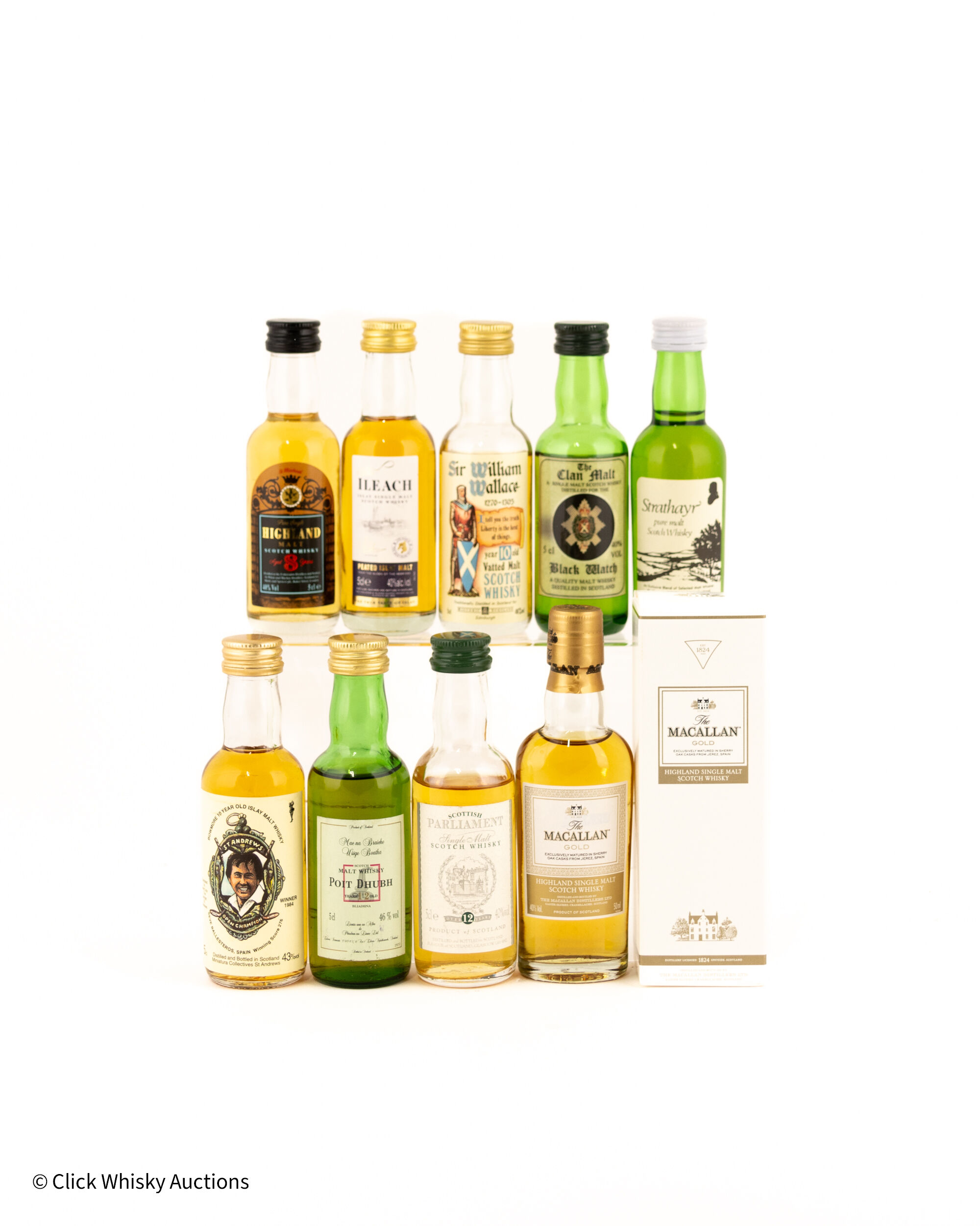 Assorted Malt 5cl Miniatures x 9 Including Macallan Gold Assorted Malt 5cl Miniatures x 9 Including Macallan Gold