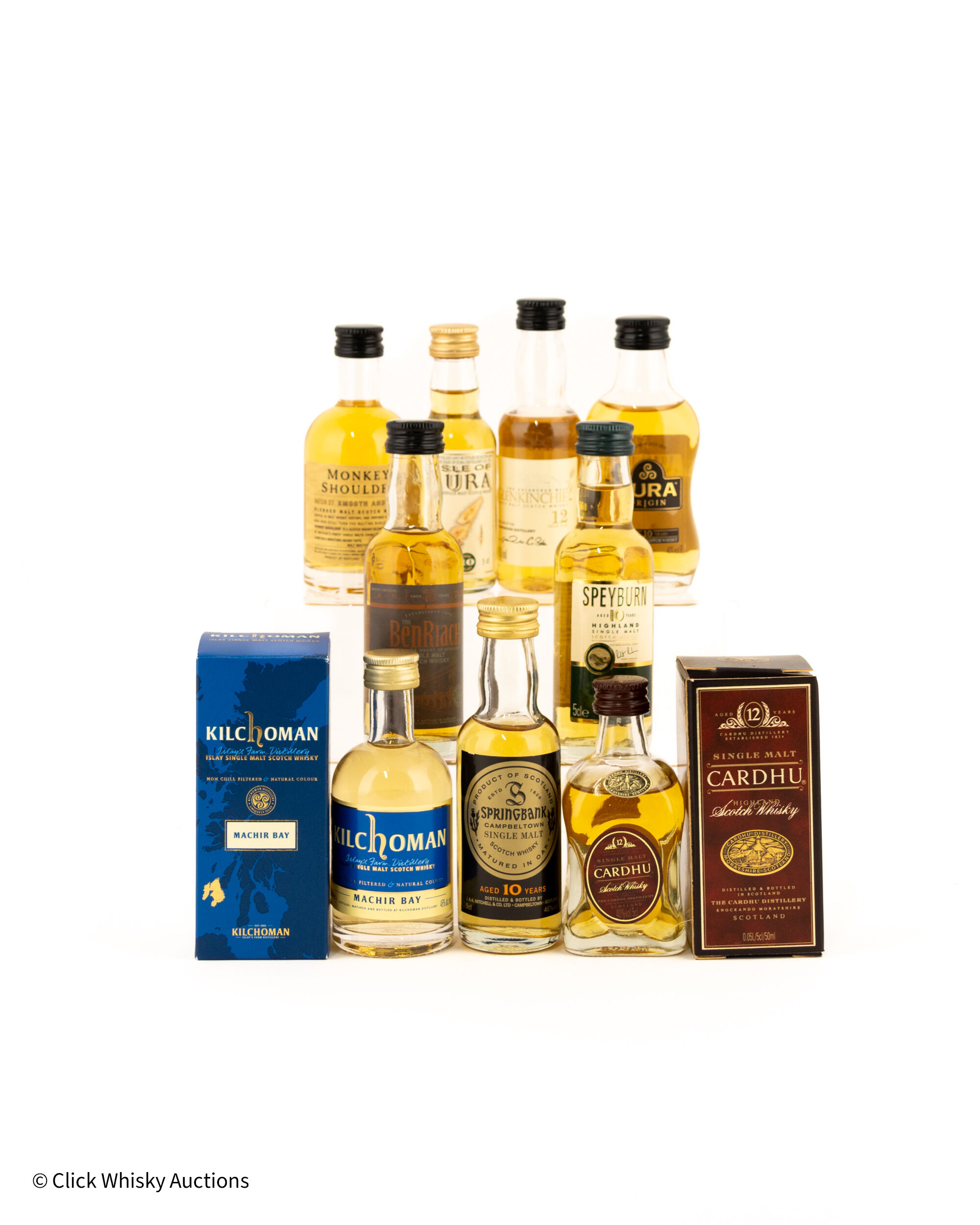 Assorted Malt 5cl Miniatures x 9 Including Springbank 10 Years Old Assorted Malt 5cl Miniatures x 9 Including Springbank 10 Years Old