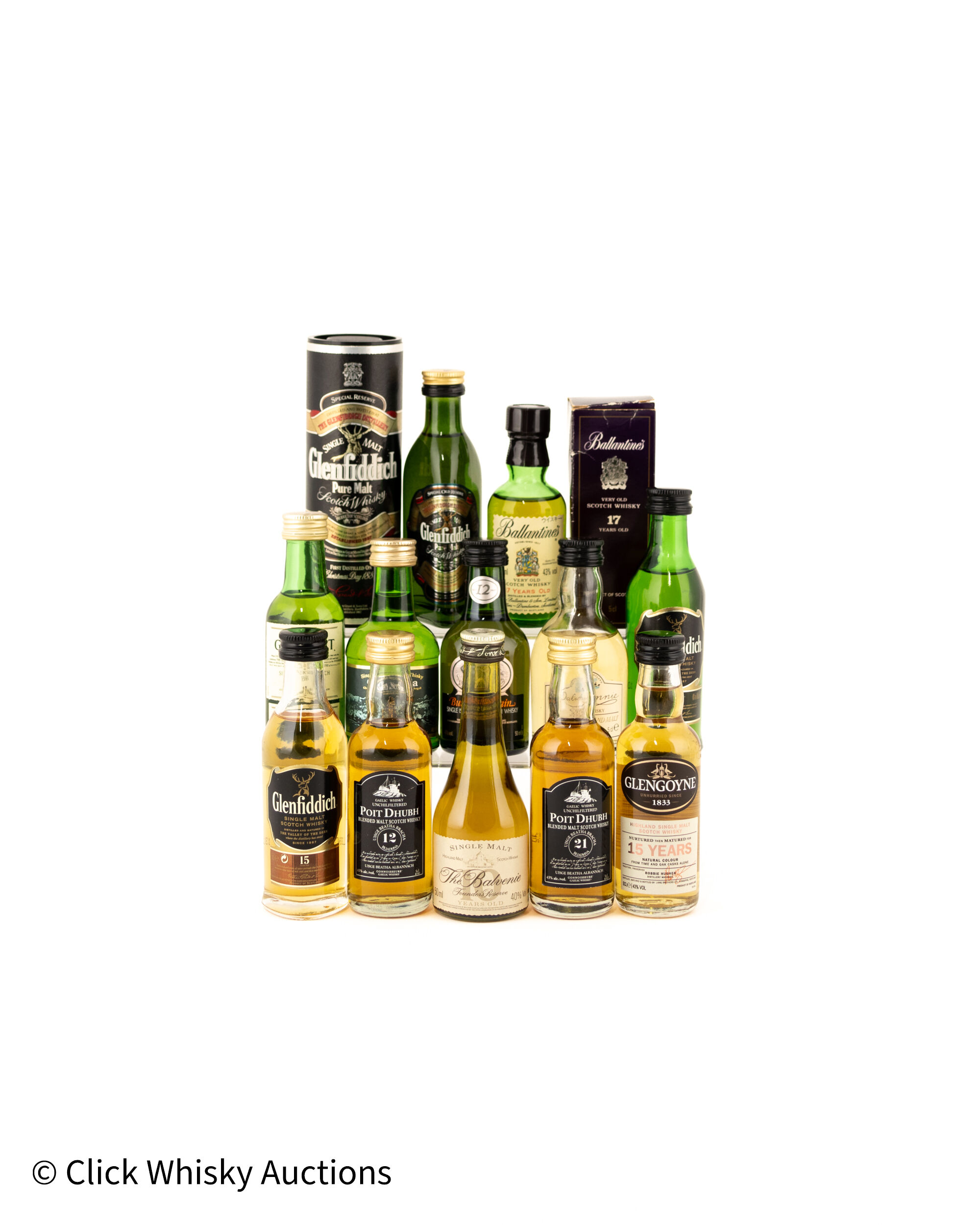 Assorted Whisky 5cl Miniatures x 12 Includes Balvenie 10 Years Old Founder's Reserve Assorted Whisky 5cl Miniatures x 12 Includes Balvenie 10 Years Old Founder's Reserve